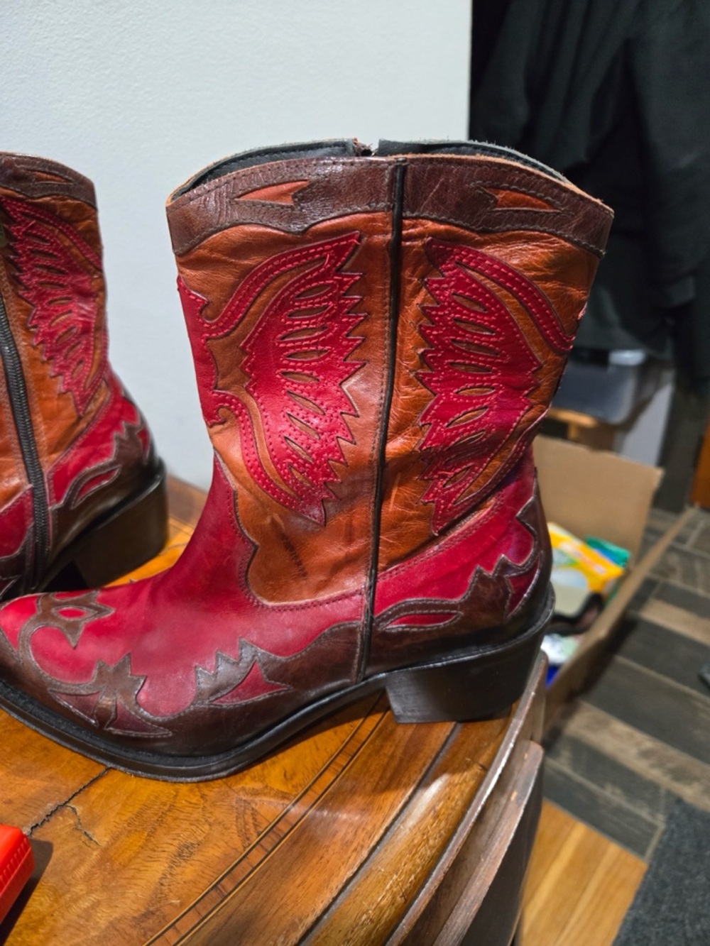 Jo Ghost Red and Brown Italian Leather Western Cowboy Boots